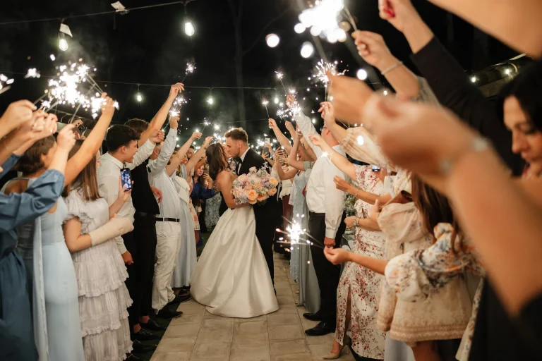Young People celebrating a wedding in the evening at Wedding Venue with Lodging in upsate sc
